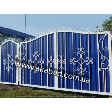 Ворота розпашні сині з профнастилу та хвіртка 