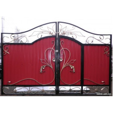 Металеві ворота з профнастилу та ковкою F16 Металеві ворота з профнастилу та ковкою F16